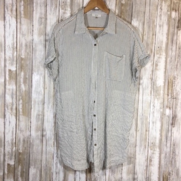 JODIFL Tops - JODIFL Striped Oversized Button Down Tunic